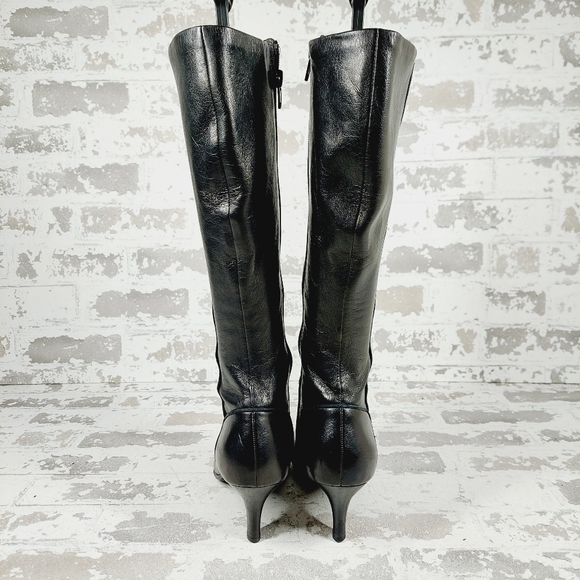 Liz Claiborne Black Leather Side Zipper High Heel Knee High Boots C168 - Picture 7 of 15